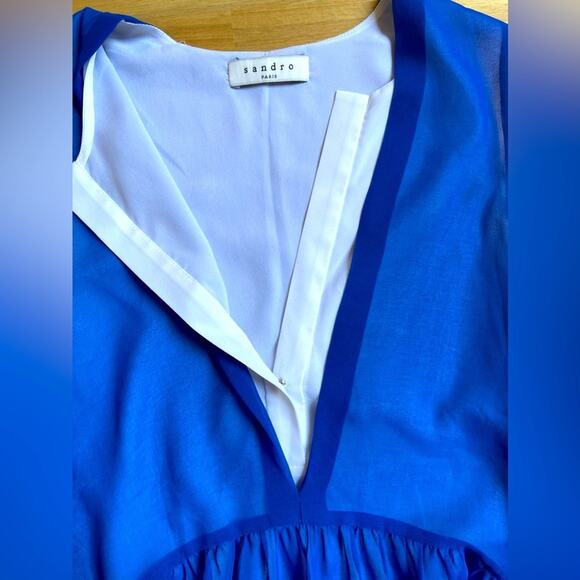 Sandro Paris V Neck Mod Color Lined Shift Flowy Mini Dress Blue Size 1 Small - Picture 6 of 10